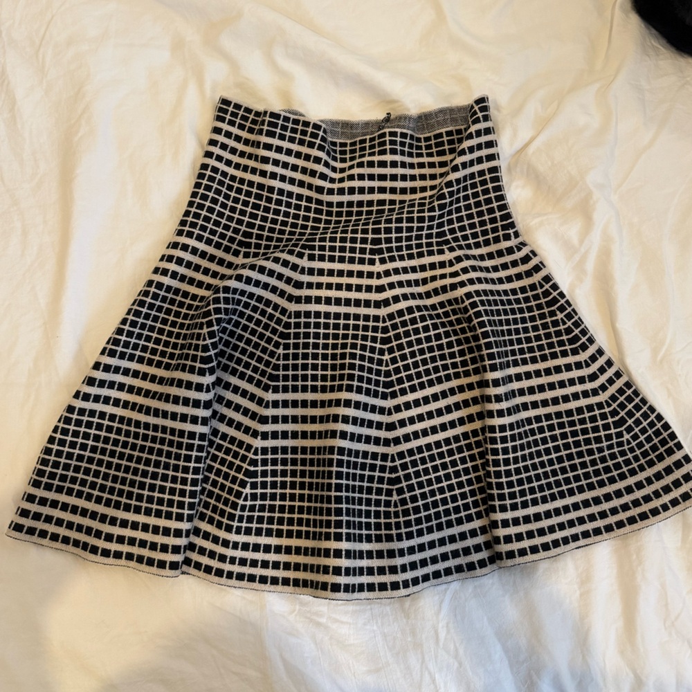 Max studio a-line fit and flare black and white grid skirt